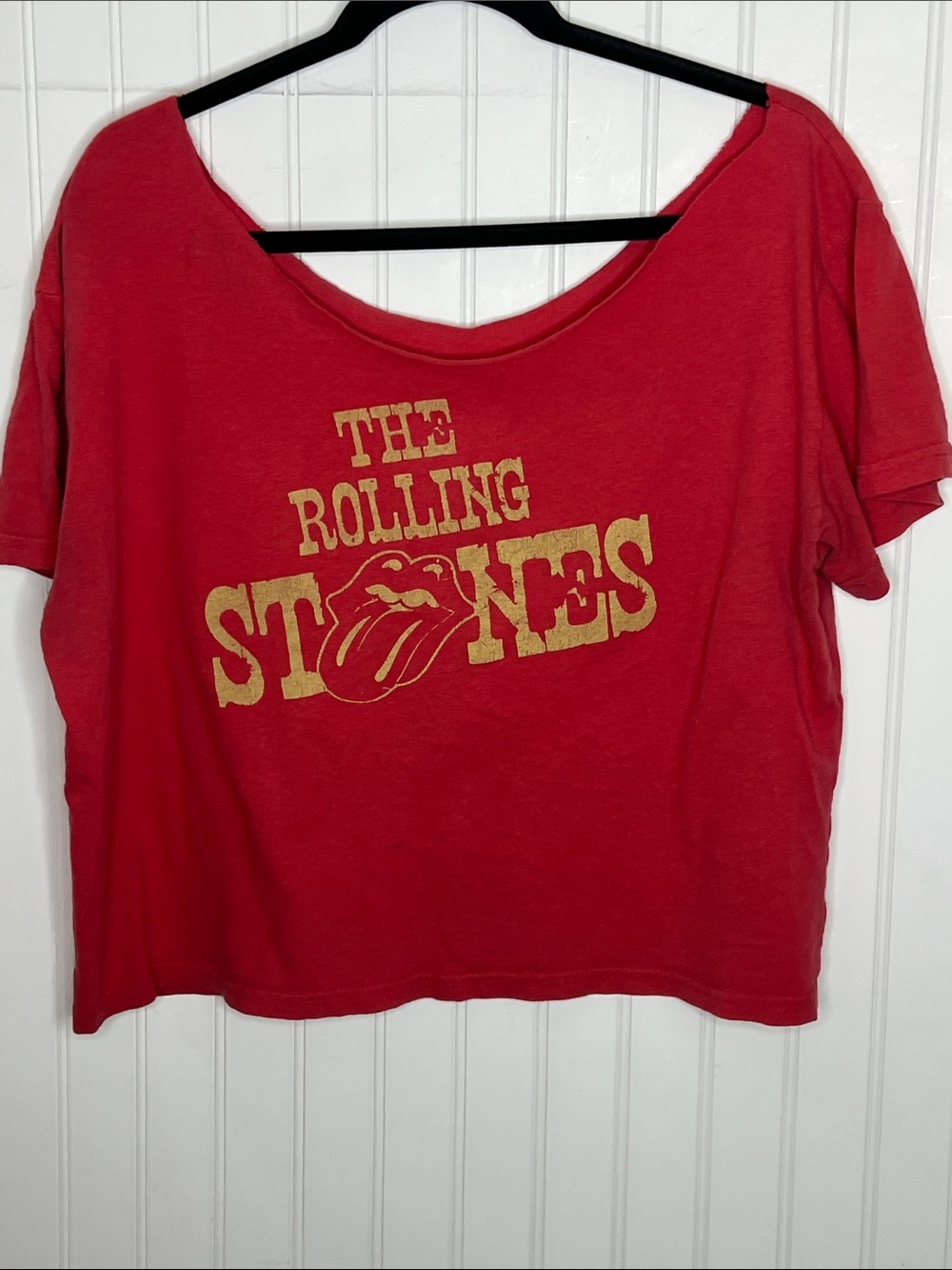 The Rolling Stones Red GraphicOff Shoulder Cropped Tee